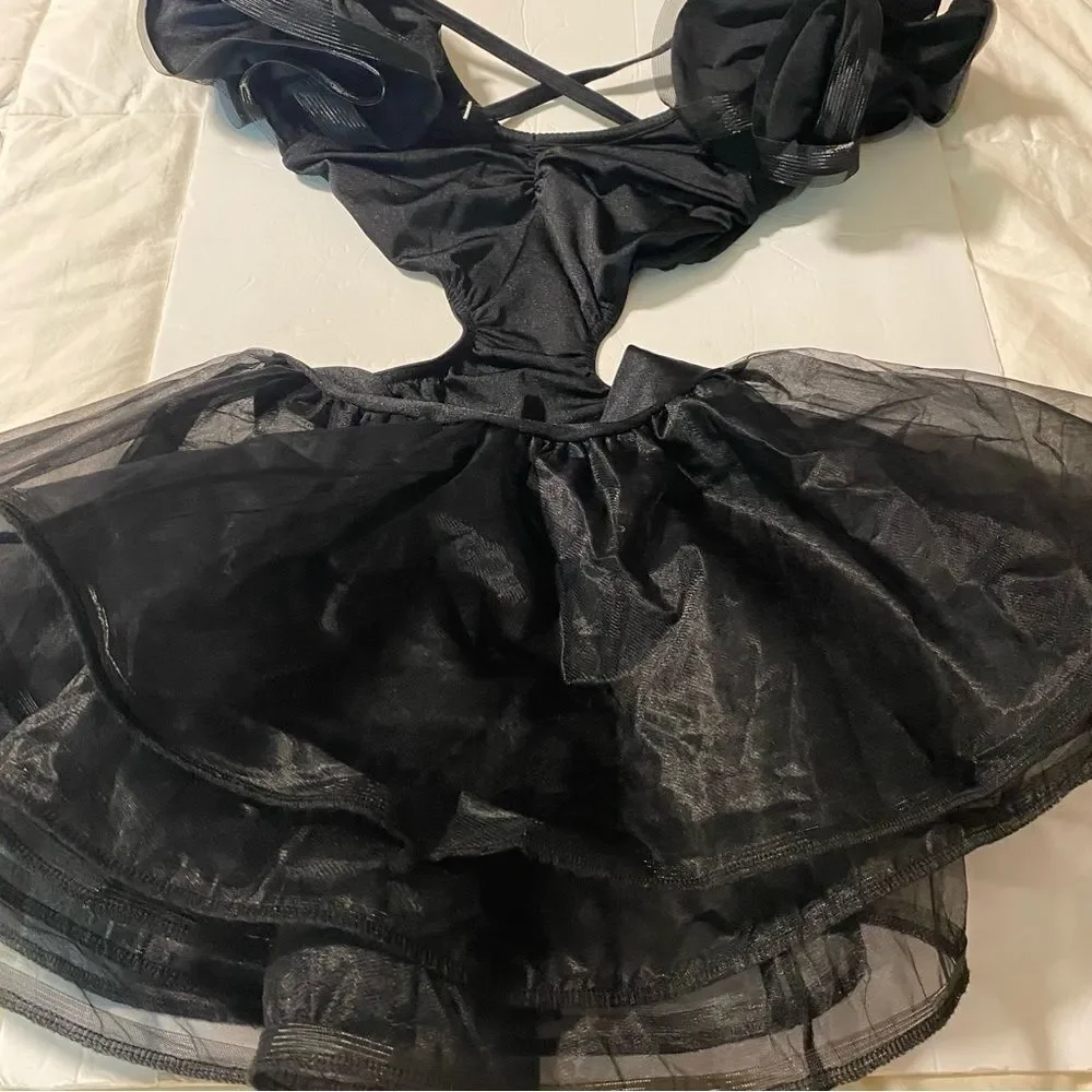 Kelle dance solo costume black COLOR THEORY 5343 ORGANDY SKIRT 4231 2 piece SA